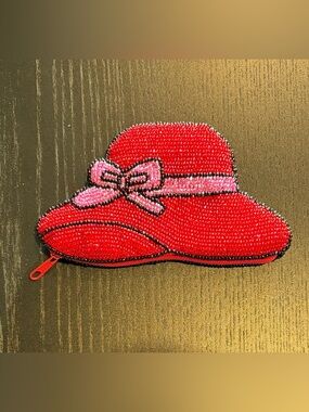 Hand Beaded Red Hat Society Coin Purse
